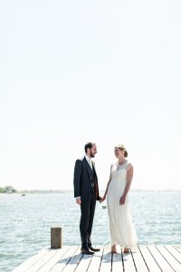 Colorful Wedding in Portland Maine waterfront bride and groom