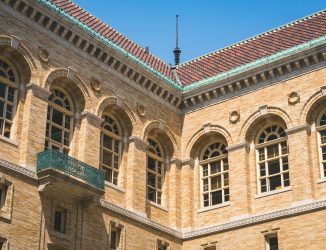 McKim Building facade of the Boston Public Library on Copley Square, Boston